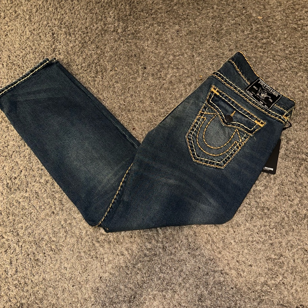 True Religion Dark Washed Orange Stitch